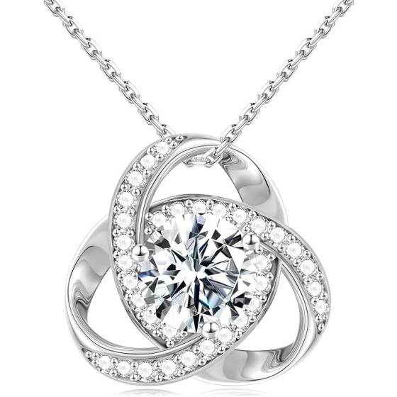 MOOSEA Love Knot Moissanite Necklace for Women, 1-3 ct D Color VVS1 Clarity 925 Sterling Silver Moissanite Pendant Necklace, Anniversary Birthday Gifts for Women Wife Mom Girlfriend Jewelry Gifts